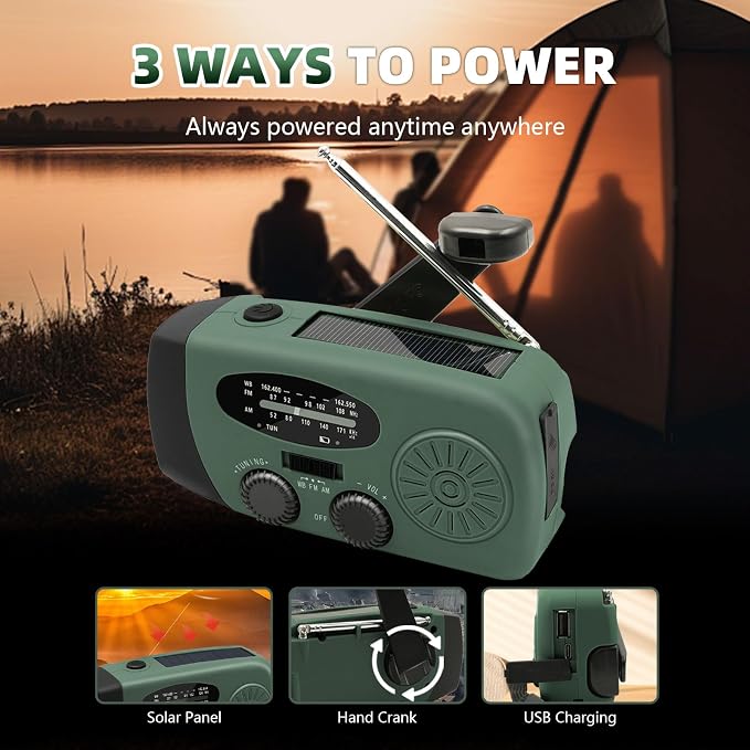 WVL 7400mWh Emergency Weather Radio, Portable Solar Hand Crank Radio AM/FM/NOAA - Image 2