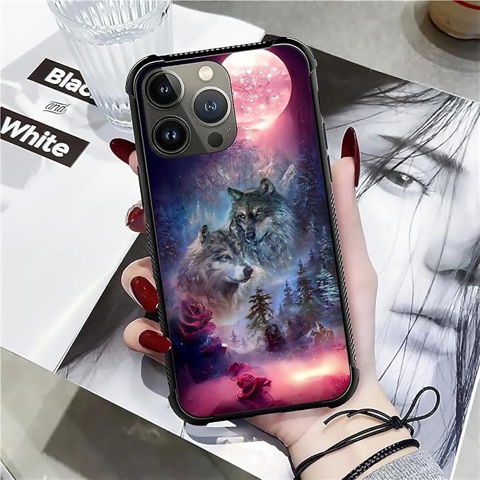 for iPhone 12 Pro Max Case, Star Two Wolfs Howling Pattern Graphic Design Girl - Image 7