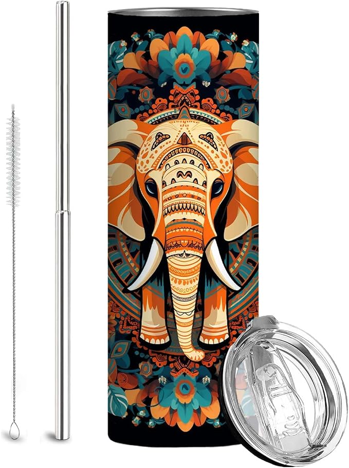 Firmiso 20 oz Tumbler｜Skinny Insulated Travel Mug｜Mandala Elephant Stainless by Firmiso