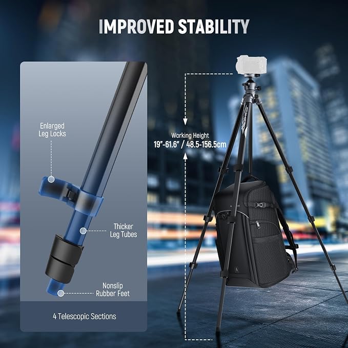 NEEWER LITETRIP LT07 61" Aluminum Travel Camera Tripod, Portable Stand - Image 3