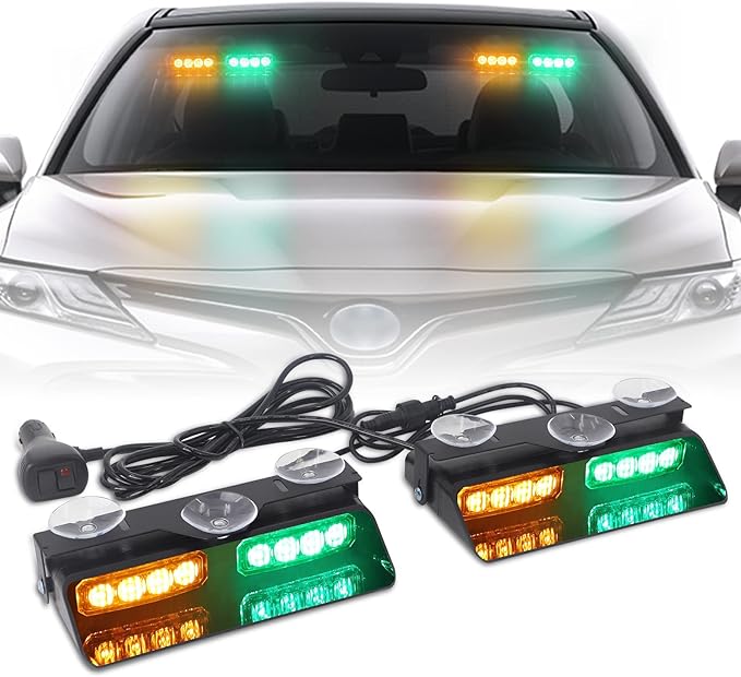 XRIDONSEN 2 in 1 Dash Emergency Strobe Lights Front/Rear Amber Green Windshield by XRIDONSEN