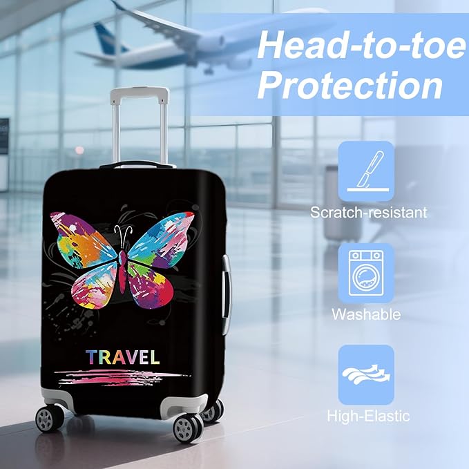 ANNA QUEEN Colorful Butterfly Travel Luggage Cover -Stretchable Airplane - Image 3