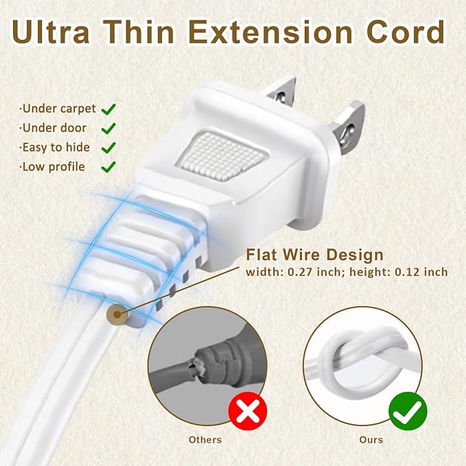 25 FT 2 Prong Extension Cord, 18AWG SPT-2 Indoor Male to Female Power Cord ETL - Image 6
