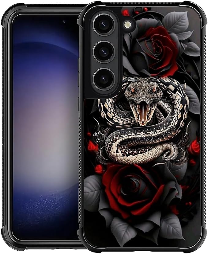 for Samsung Galaxy S23 Case, Entwined Rose Snake Pattern Graphic Design Girl by FKBRCL4U