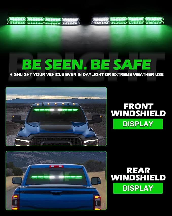 HLauto 604N Emergency Dash Strobe Lights: 2x16.8 inch Green Security Light - Image 2