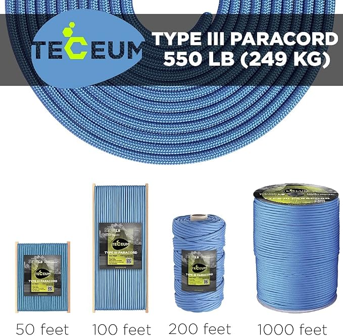 TECEUM 5/32" Paracord Rope 1000 – 1000ft / 200ft / 100ft / 50ft – Tactical - Image 9