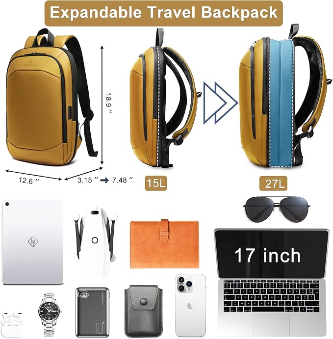 hk Business Backpack for Men 17 Inch, Slim & Expandable Waterproof Travel - Image 3