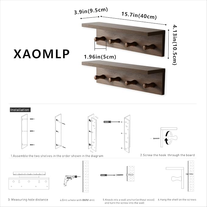 Entrance Coat Rack ，Coat Hooks, Wall-Mounted Wooden Hook Rack, Wall-Mounted - Image 5