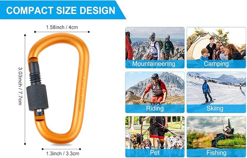 10 Pack Aluminum D Ring Key Rings Hiking Clips Locking Carabiner - Image 2