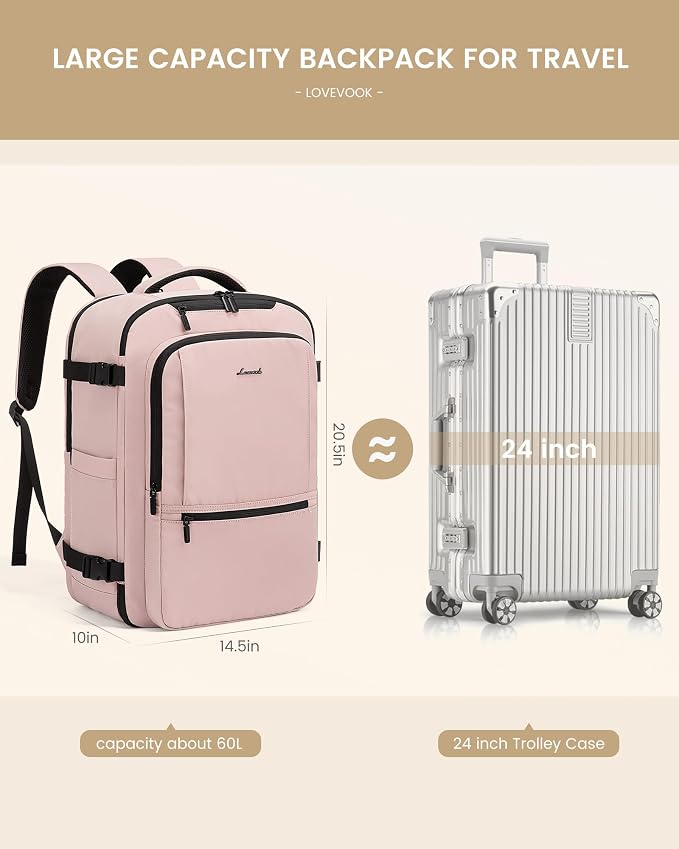 LOVEVOOK Travel Backpack for Women & Men, 60L Large Carry On Backpack Airline - Image 3