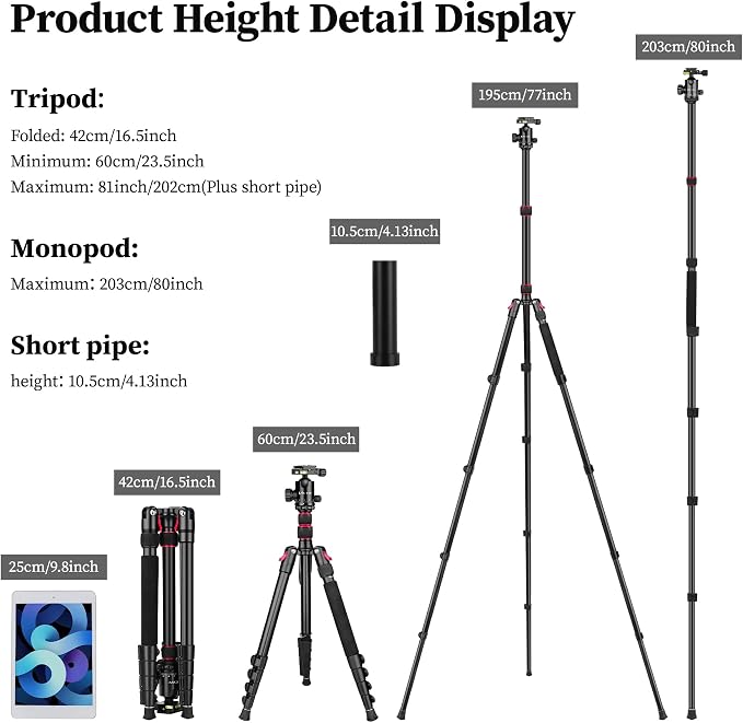 Professional Tripod for Camera, Victiv 81 inch Aluminium Compact Travel Camera - Image 2