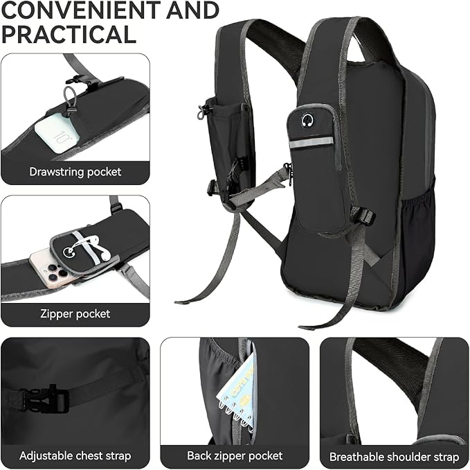 15L Small Hiking Backpack for Men Women Lightweight Packable Backpack Foldable - Image 2