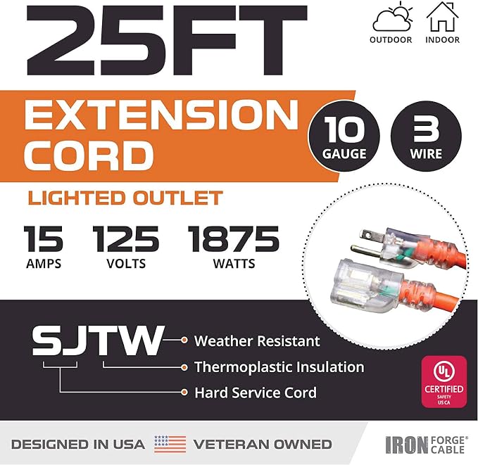 Iron Forge Cable Lighted Outdoor Extension Cord 25 Ft - Image 2