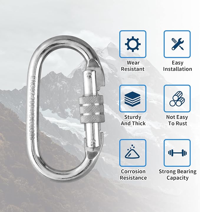 Oval Indoor Outdoor Climbing Carabiner, 25 KN Screw Locking Heavy Duty Safety - Image 2