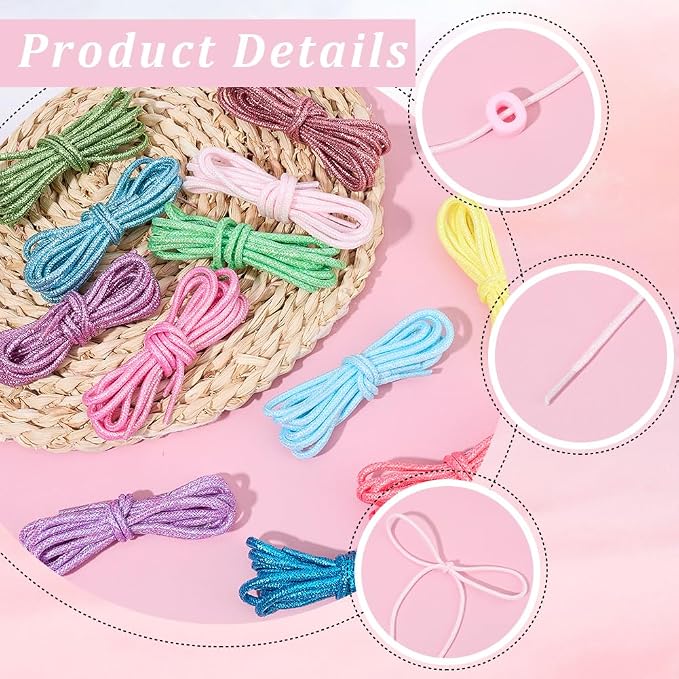 24 Strands 12 Colors 78.7 FT Keychaincord Keychain String Cloth Glitter Round - Image 6