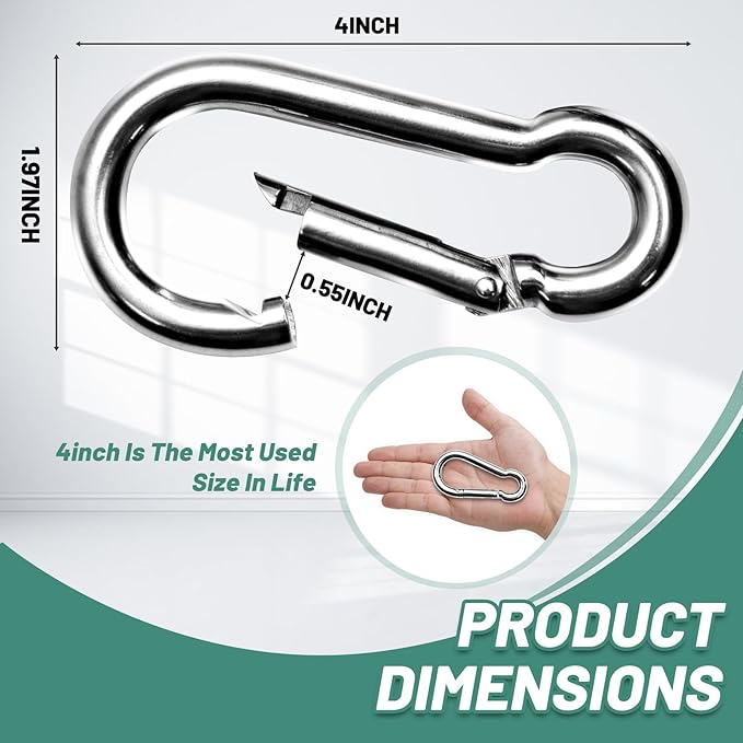Pixel Panda 3.1&4 Inch Heavy Duty Carabiner Clips Load 1000lbs, 2&4&8Pack Large - Image 2