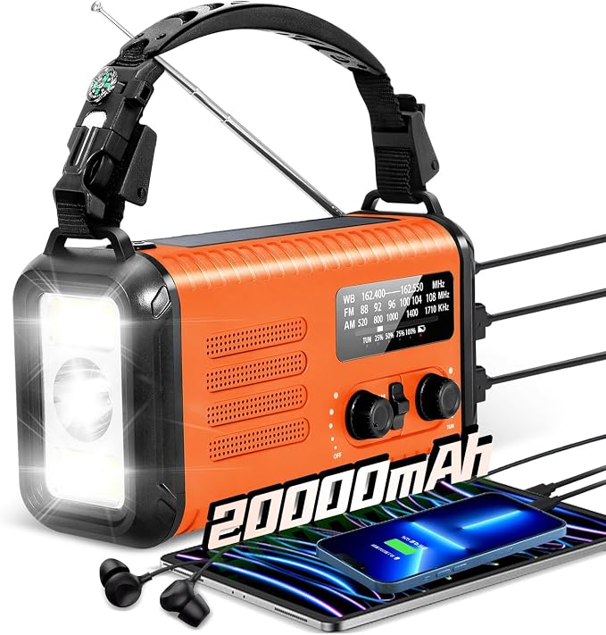 20000mAh Emergency Solar Crank Radio, 4 Ways Powered Portable Weather Radio by Puyinii