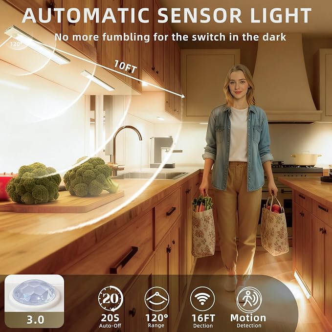 12inch Under Cabinet Lighting, 4 Pack Rechargeable Motion Sensor Light Indoor - Image 2