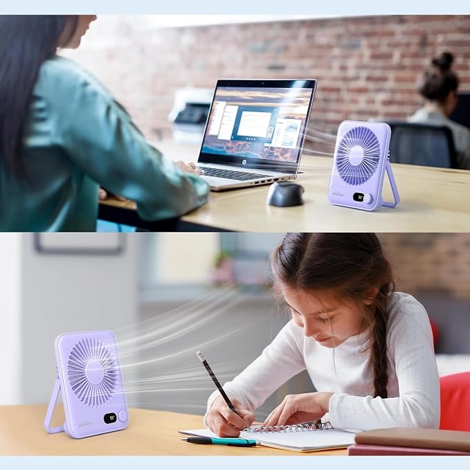 WHATOOK Small Desk Fan Personal Fans: 5000mah 25 Hours Battery Office Quiet - Image 2