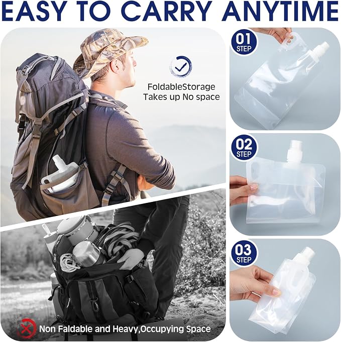 Maxdot 12 Pack 1L Collapsible Travel Water Bottles - Image 3