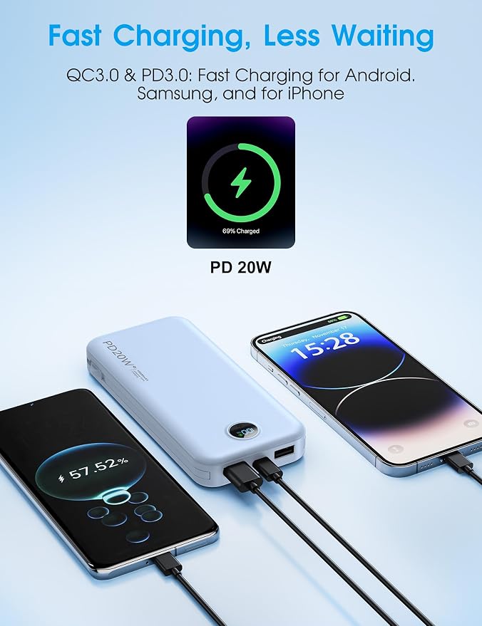 Portable Charger with Built-in Cables and Wall Plug, 10000mAh PD20W USB C Power - Image 5