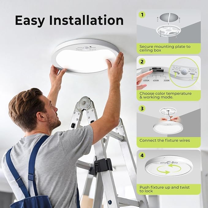 hepside 2 Pack Motion Sensor Ceiling Light Wired, 3000K/4000K/6500K LED Flush - Image 7