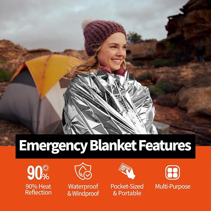 Emergency Thermal Blankets, 4 Pack, Space Mylar Blanket Survival kit - Image 2