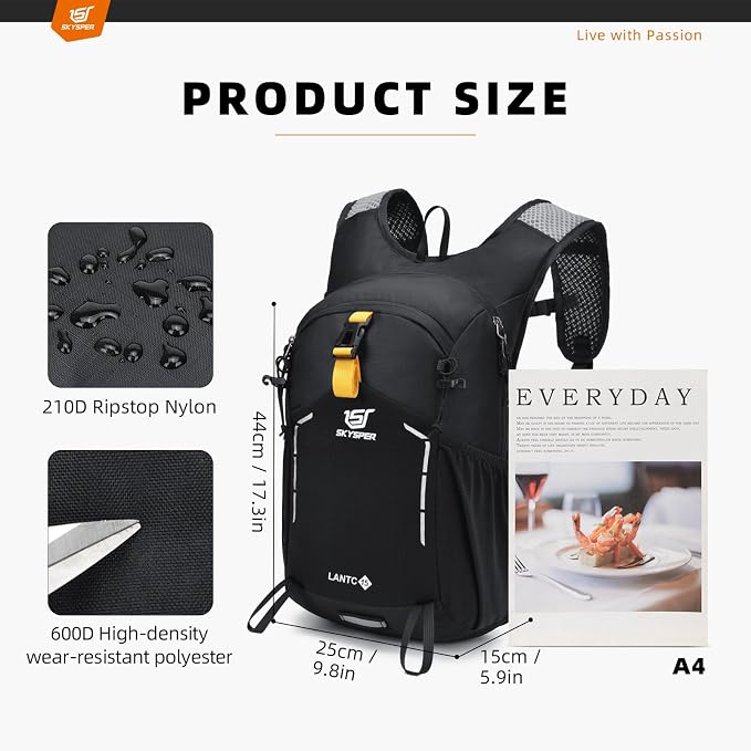 SKYSPER Small Hiking Backpack - 15L Travel Daypack Lightweight Bag Water - Image 6
