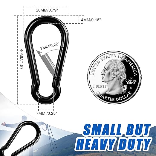 Small Carabiner Clip Hook, 1.57 inch 25 pcs Black Heavy Duty Spring Snap Hook - Image 3
