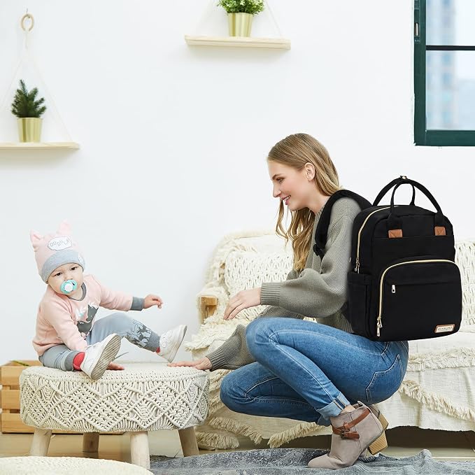 RUVALINO Diaper Bag Backpack, Large Capacity, Waterproof, Deep Black - Image 8