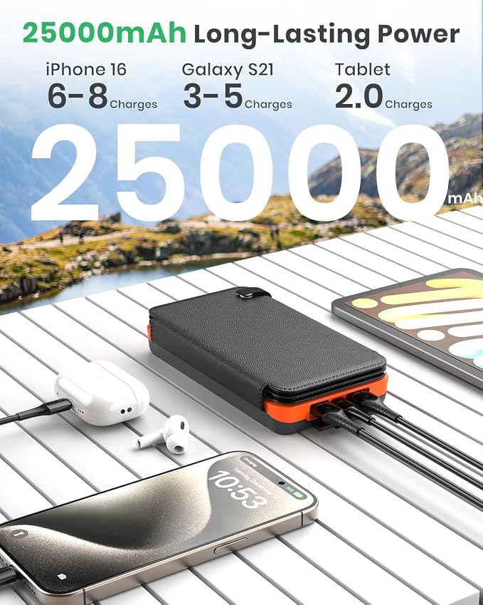 Hiluckey Solar Charger 25000mAh, Outdoor USB C Portable Power Bank - Image 4