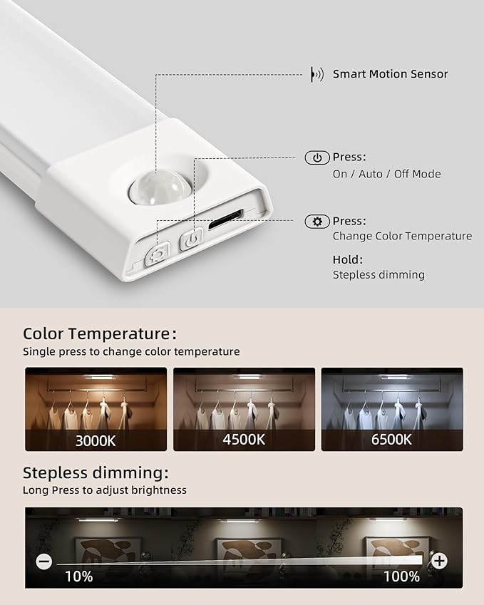 EZVALO 7.8" Rechargeable Motion Sensor Light Indoor, Wireless Closet Lights - Image 5