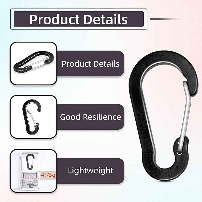 10pcs Aluminum Small Carabiner Clip, 2 Inch Carabiner Keychain Clasp Spring D - Image 3