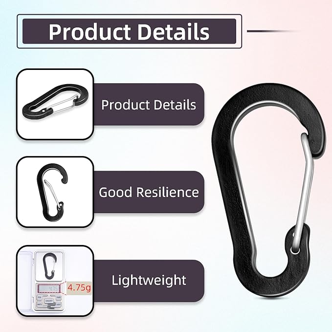 10pcs Aluminum Small Carabiner Clip, 2 Inch Carabiner Keychain Clasp Spring D - Image 3