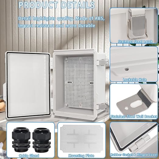 Zulkit Junction Box, IP67 Waterproof Electrical Box Hinged Cover Stainless - Image 4