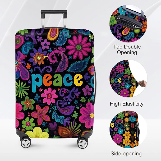 ANNA QUEEN Peace Flowers Travel Luggage Cover -Spring Stretchable Airplane - Image 2