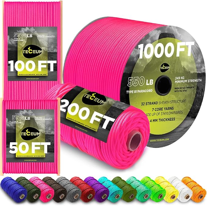 TECEUM 5/32" Paracord Rope 1000 – 1000ft / 200ft / 100ft / 50ft – Tactical by TECEUM