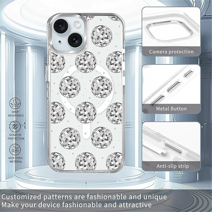 Case for iPhone 13/14, Disco Ball Grayish White Phone Case Design，for Women - Image 2