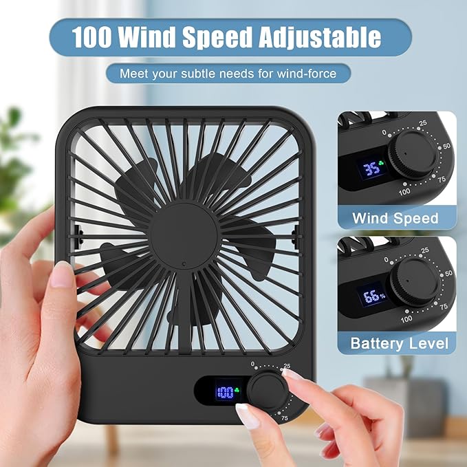 Small Desk Fan, 100 Speeds Personal Fan Portable Rechargeable - Image 2