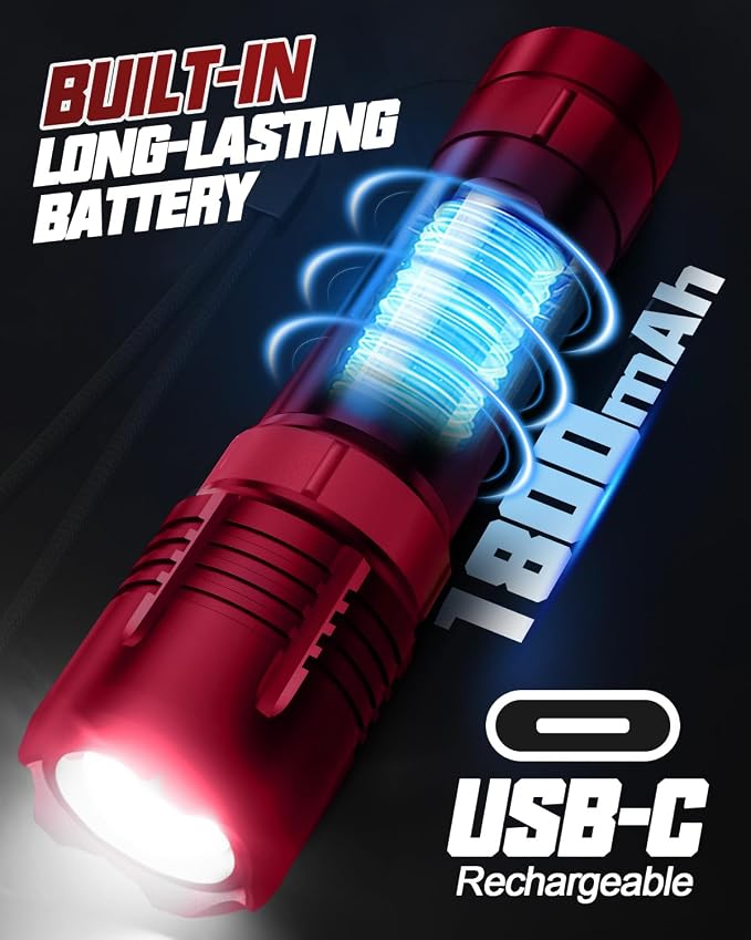 Victoper Red Rechargeabe Flashlight 2 Pack, High Lumens 5 Modes LED Bright - Image 5