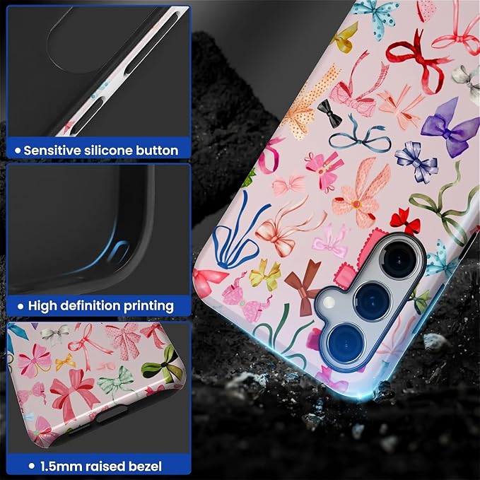 for Samsung Galaxy S25 Case, HL2 Aesthetic Color Bow Tie Hybrid 2 Layer Hard - Image 3