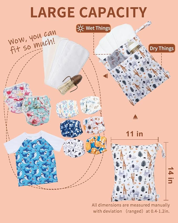 babygoal Animal Wet Dry Bags 3 Pack, Waterproof Travel Bags - Image 5