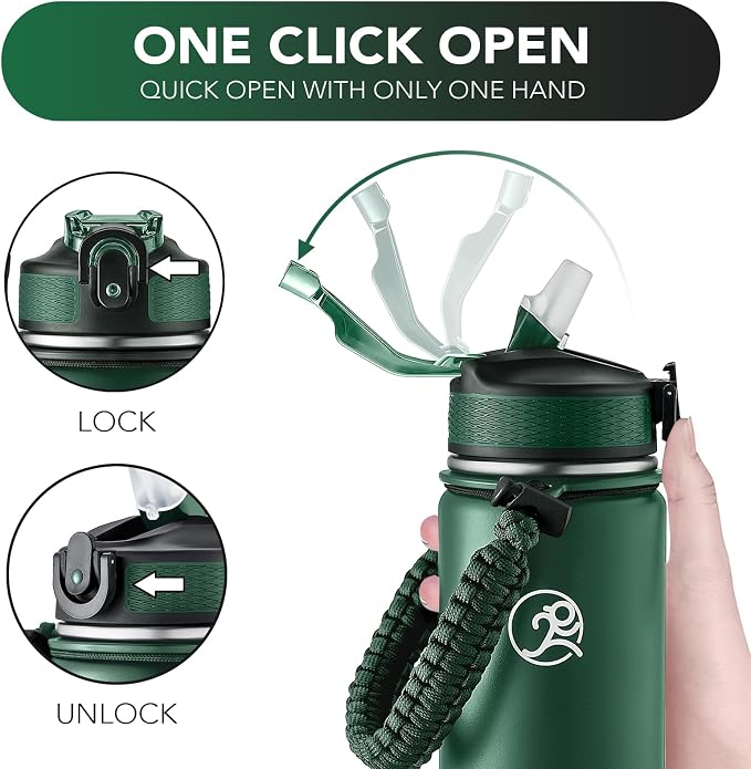 GOSWAG Insulated Sports Water Bottle, 24oz 2 Lids, Stainless Steel Water Bottles - Image 5