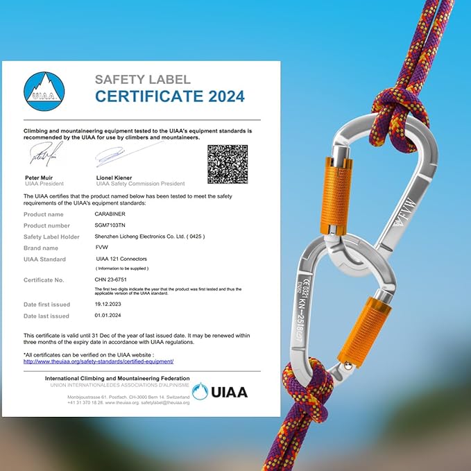 FVW Auto Locking Rock Climbing Carabiner Clips, Professional 25KN Heavy Duty - Image 2