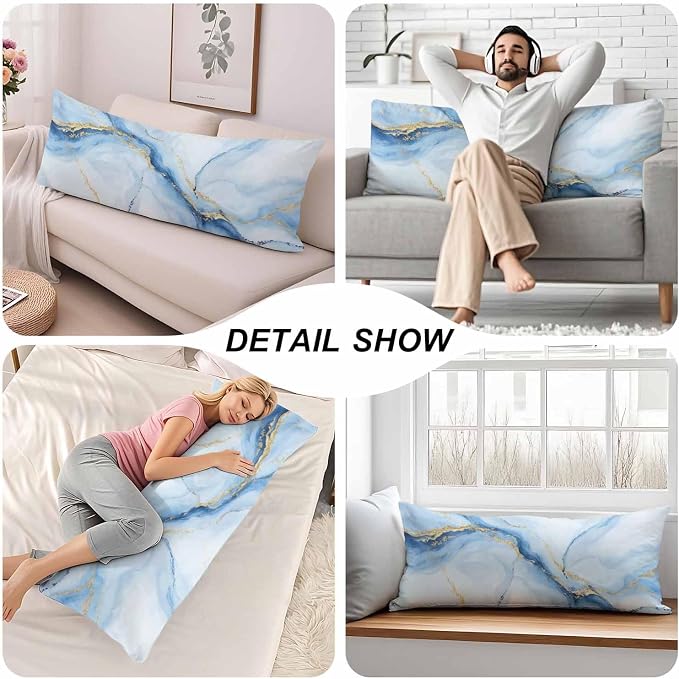 Couch Pillows Decorative Body Pillow Cover Marble, Abstract Marble Blue Gold - Image 5