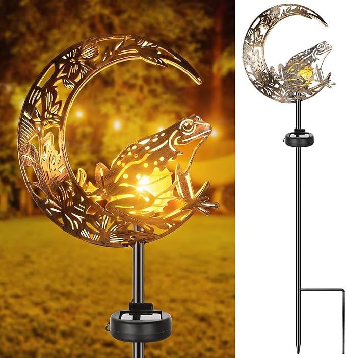 VIHOSE Solar Frog Outdoor Lights Waterproof Moon Garden Stake Lights Warm White by VIHOSE