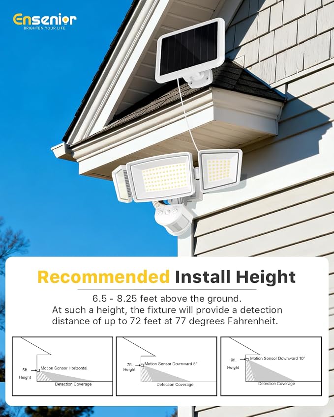 Ensenior Solar Security Lights, Wide Beam Flood Light 6500K Super Bright - Image 7
