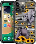 for iPhone 13 Pro Max Case, Cute Little Elephant Sunflower White Line Art by FKBRCL4U