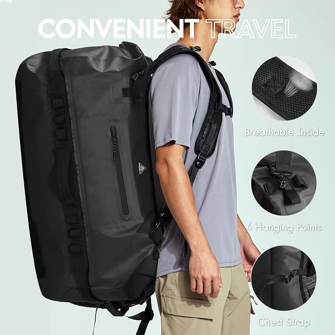 Haimont Large Waterproof Duffel Backpack Roll-Top Heavy Duty Dry Duffle Bag - Image 3