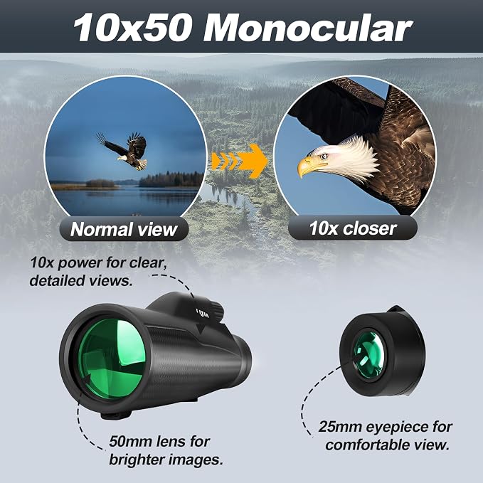 BIJIA 10x50 Monocular Telescope – True 10x Steady Handheld Scope - Image 3